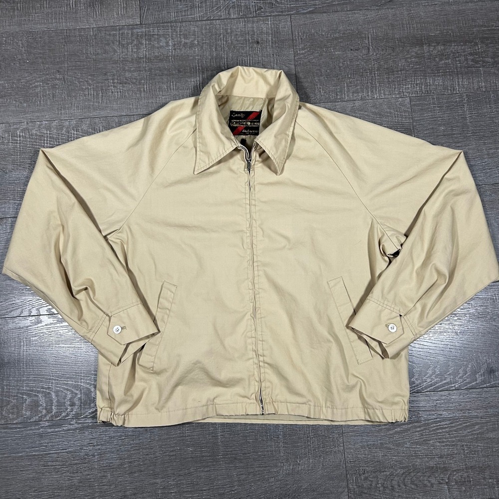 Sears The Mens Store Vintage Tan Harrington Jacket XL Zip Windbreaker Made Japan
